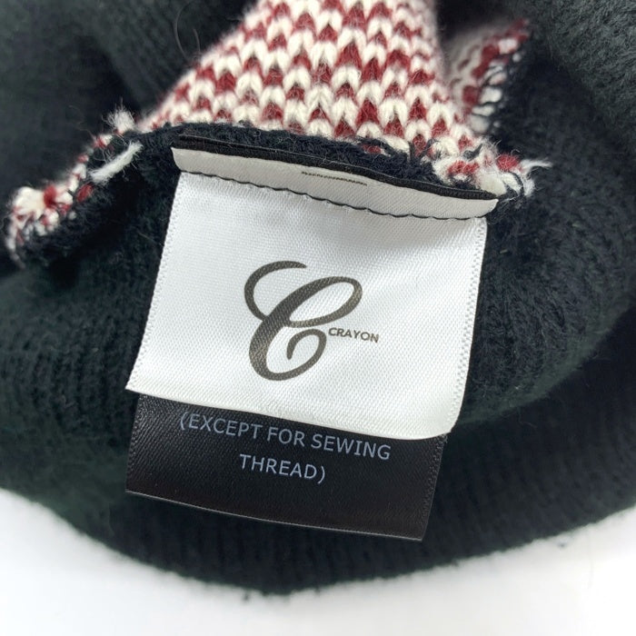 6crayon シックスクレヨン ピースマーク アクリルニットビーニー ニットキャップ ブラック 福生店