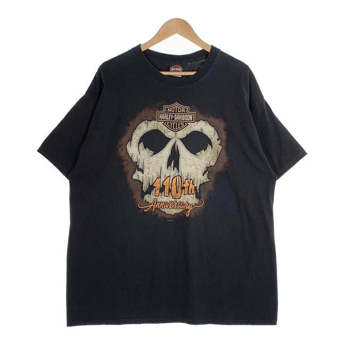 HARLEY-DAVIDSON ハーレーダビッドソン 110th Anniversary スカル エンブレム プリントTシャツ ブラック Size 2XL 福生店