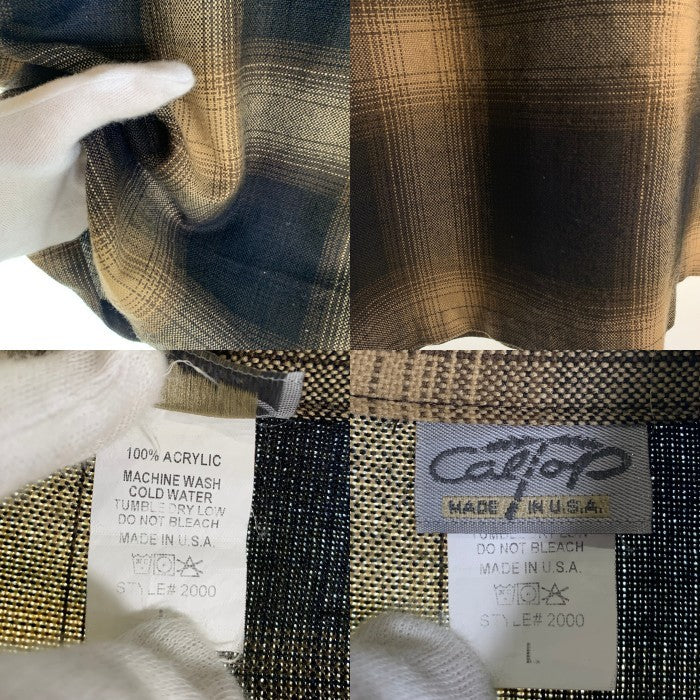 CALTOP キャルトップ アクリル 半袖 オンブレ チェック シャツ ベージュ ブラック USA製 Size L 福生店