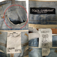 DOLCE&GABBANA ドルチェアンドガッバーナ クラッシュ デニムジーンズ ダメージ加工 レザーパッチ ライトブルー ZDP72/814N イタリア製 Size 48 福生店