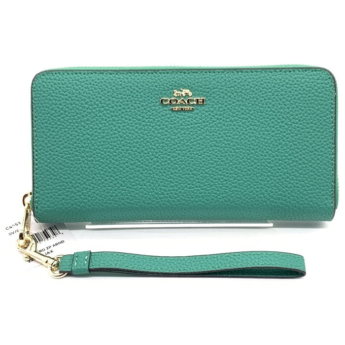 COACH コーチ C4451 PVCレザー ラウンドファスナーウォレット 長財布 グリーン ストラップ 福生店