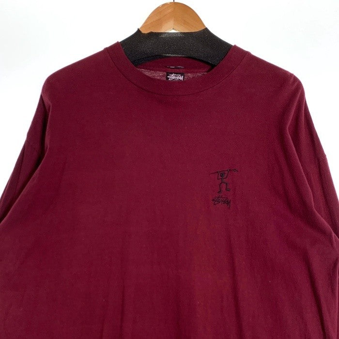 80-90's STUSSY ステューシー シャドーマン刺繡 ロングスリーブTシャツ ボルドー USA製 黒タグ Size L 福生店