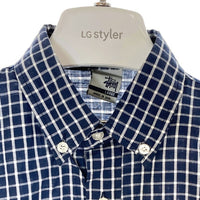 STUSSY ステューシー  銀タグ USA製 ボタンダウン 半袖 チェックシャツ ブルー sizeL 瑞穂店