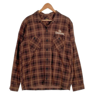 TENDERLOIN テンダーロイン チェーンロゴ刺繡 フランネルチェックシャツ ブラウン Size M 福生店