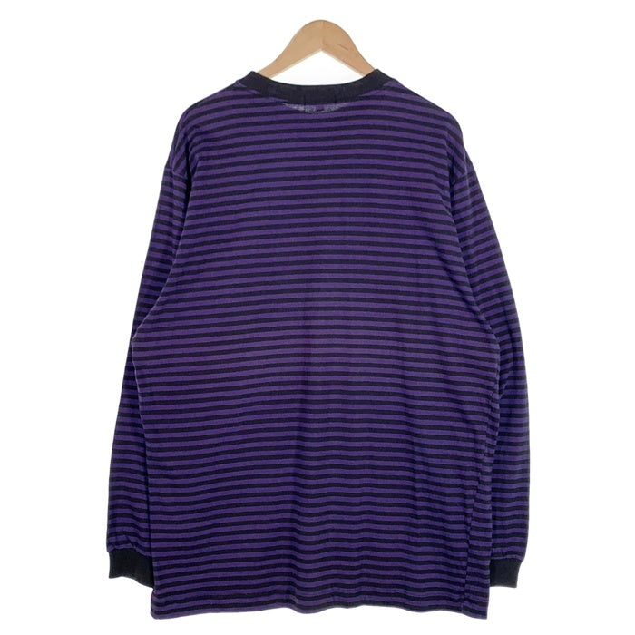 80's STUSSY ステューシー ボーダー ポケット ロングスリーブTシャツ ブラック パープル USA製 黒タグ Size XL 福生店