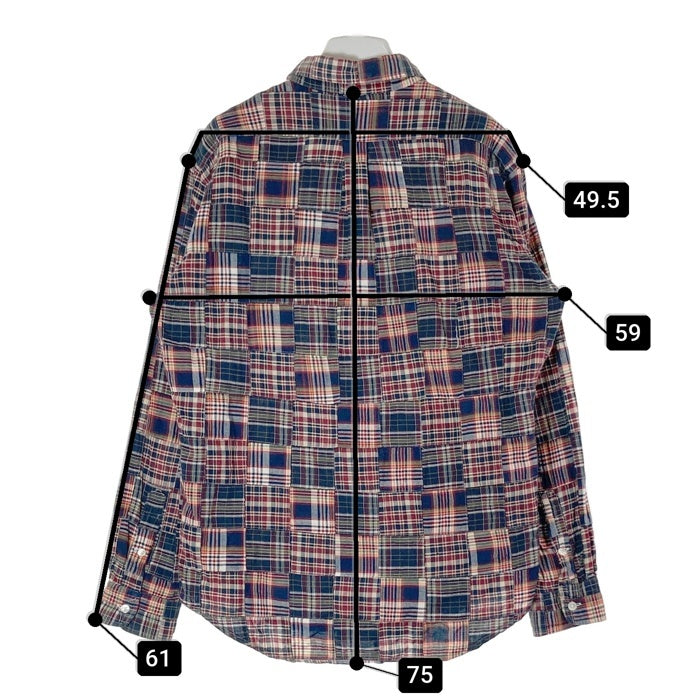 WAREHOUSE DUBBLE WORKS ウエアハウス ダブルワークス マドラスチェック パッチワーク 長袖シャツ ネイビーxレッド sizeL 瑞穂店