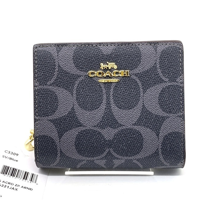 COACH コーチ C3309 スナップ ウォレット シグネチャー キャンバス 二つ折り財布 ネイビー 福生店