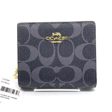 COACH コーチ C3309 スナップ ウォレット シグネチャー キャンバス 二つ折り財布 ネイビー 福生店