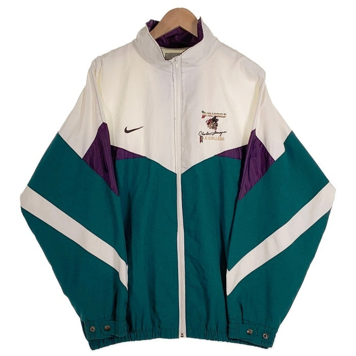 90's NIKE ナイキ 銀タグ 刺繍 ナイロンジャケット ホワイト グリーン USA製  Size L 福生店