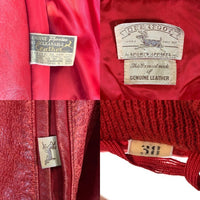 60's 70's DEERFOOT ディアフット ボタン裏 Scovill刻印 レザー ワッペン スタジャン スタジアムジャケット レッド Size 38 福生店
