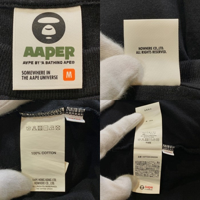 AAPE エーエイプ "AAPER UNVS ALDO" TEE プリント ワッペン Tシャツ ブラック AAPTEM1494XXM Size M 福生店