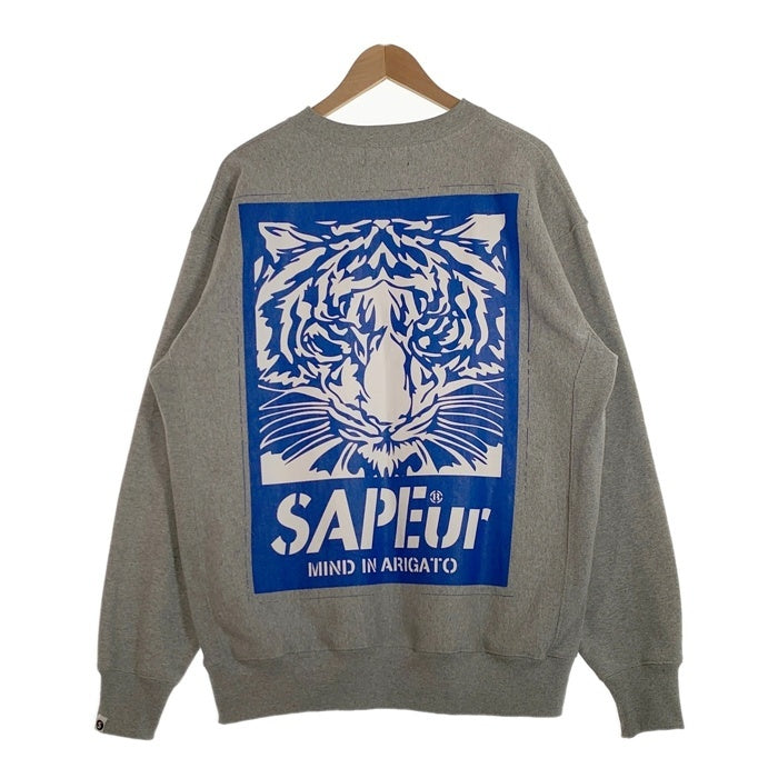 SAPEur サプール U OF S TIGER SWEAT タイガーバックプリント クルーネックスウェットトレーナー グレー Size XL 福生店