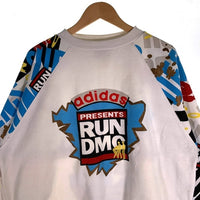 90's adidas アディダス RUN DMC ラグランスリーブ クルーネックスウェットトレーナー ホワイト プリント 刺繡 銀タグ Size L-XL 相当 福生店