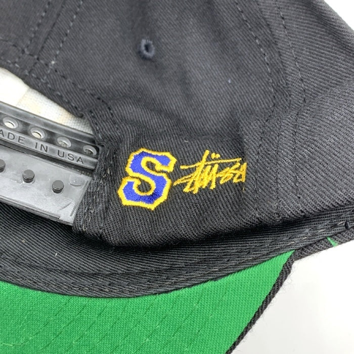 90's STUSSY ステューシー CAPS Sロゴ刺繡 6パネルキャップ ブラック スナップバック USA製 白タグ オールド 福生店