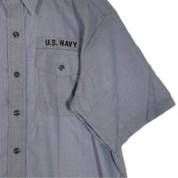 U.S.NAVY 米海軍 シャンブレーシャツ ユーティリティ ブルー 刺繡 半袖 8405-01-458-5545 Size XL 福生店