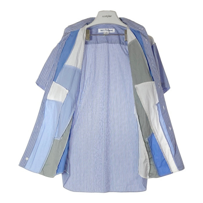 COMME des GARCONS SHIRT コムデギャルソンシャツ S28059 パッチワーク ストライプ 半袖シャツ ブルー sizeS 瑞穂店