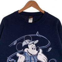 90's MICKEY UNLIMITED ミッキー アンリミテッド Disney ディズニー Mickey Mouse ミッキーマウス クルーネック スウェット ネイビー USA製 Size 1X 福生店