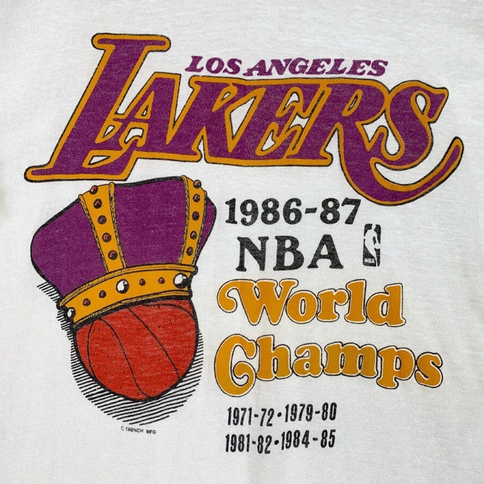 80's NBA ロサンゼルス・レイカーズ 1986-87 World Champs プリントTシャツ ホワイト BELTON Size L 福生店