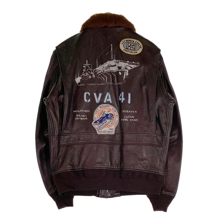 AVIREX アヴィレックス U.S.NAVY G-1 ゴートスキン レザーフライトジャケット ブラウン 6191071 Size 2XL 福生店