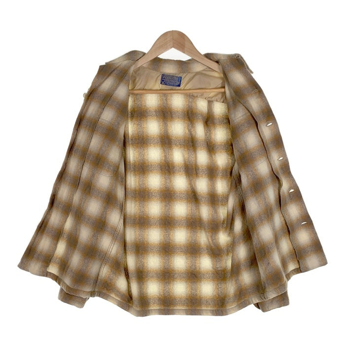 70's PENDLETON ペンドルトン ウール ボードシャツ オープンカラー シャドーチェック オンブレ ブラウン クリーム USA製 Size M 福生店
