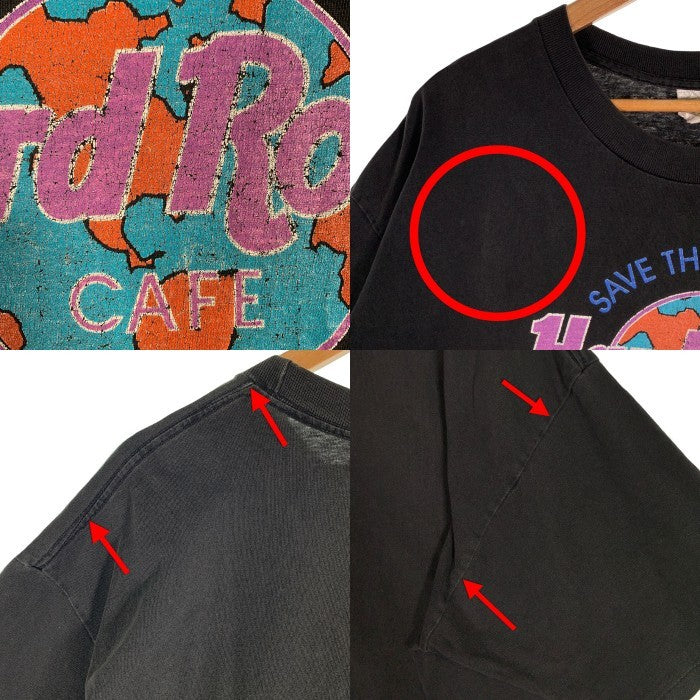 90's Hard Rock Cafe ハードロックカフェ SAVE THE PLANET ATLANTA プリント Tシャツ ブラック USA製 袖裾シングル Size F (XL相当) 福生店