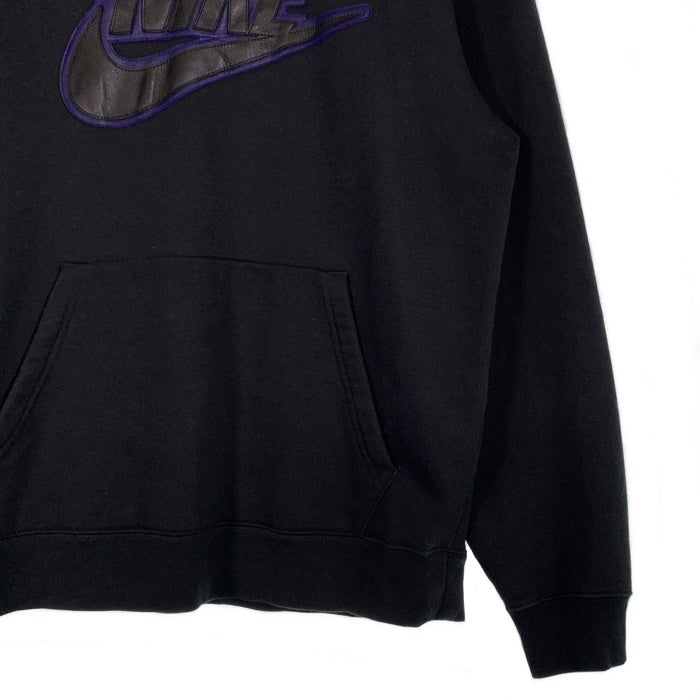 SUPREME シュプリーム 19AW NIKE ナイキ Leather Applique Hooded Sweatshirt レザーアップリケ プルオーバースウェットパーカー ブラック CK6225-010 Size M 福生店