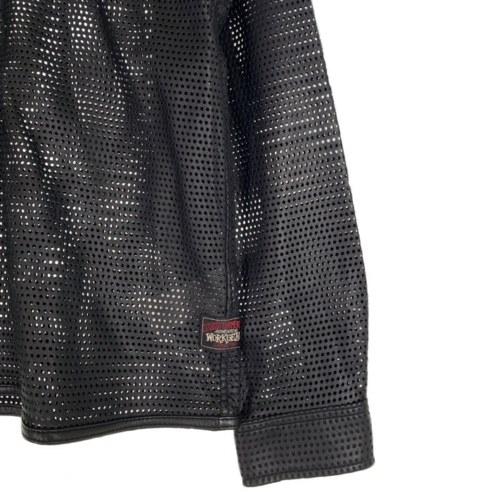 STUSSY ステューシー ZIP SHIRT PERFORATED LEATHER ジップアップ シープレザーシャツ パンチング 長袖 ブラック 24M1110322 Size S 福生店