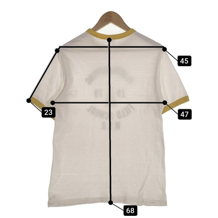 WAREHOUSE ウエアハウス FLINTKNAPPING FIELD SCHOOL リンガーTシャツ ホワイト マスタード Size M 福生店