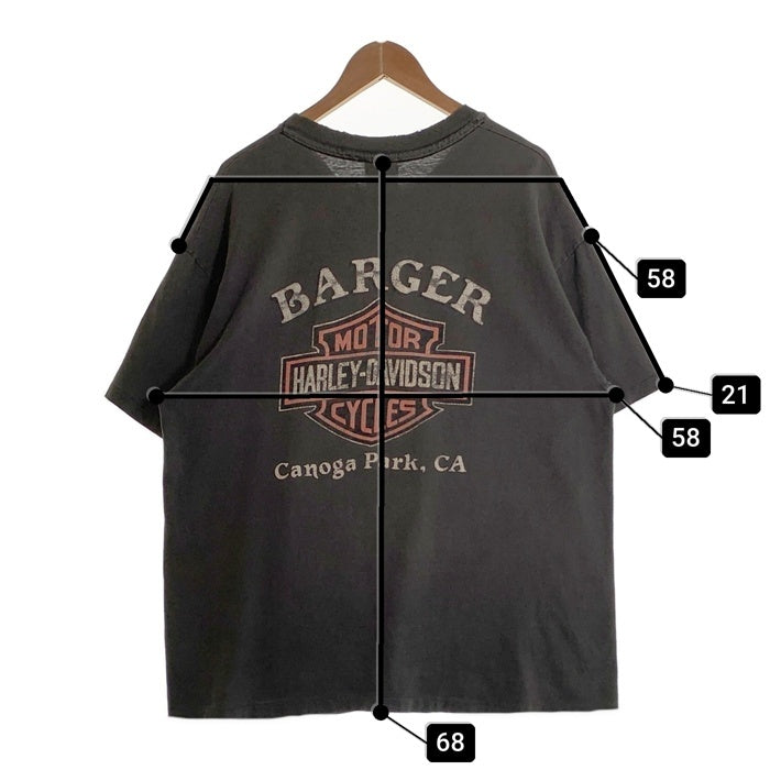 80-90's Harley-Davidson ハーレーダビッドソン イーグル バー&シールド プリントTシャツ フェードブラック Hanes USA製 Size XL 福生店