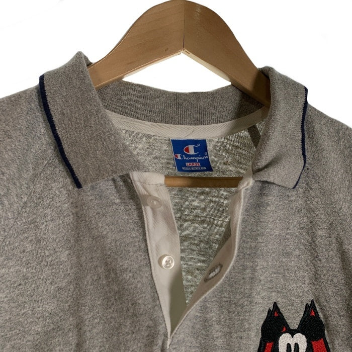 90's Champion チャンピオン ミッキーマウス 刺繡 半袖ポロシャツ グレー 青タグ刺繡 Size L 福生店