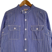Pherrow's フェローズ シアサッカー ラウンドヨーク ストライプワークシャツ バンドカラー ブルー Size M 福生店