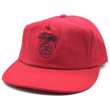 80-90's STUSSY ステューシー ストックロゴ SSリンク刺繡 5パネルキャップ レッド オールド タグなし 福生店