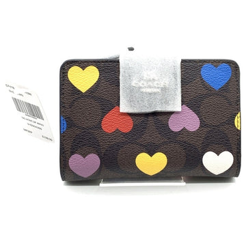 COACH コーチ CP418 シグネチャー 二つ折り財布 ブラウン ハートマルチカラー 福生店