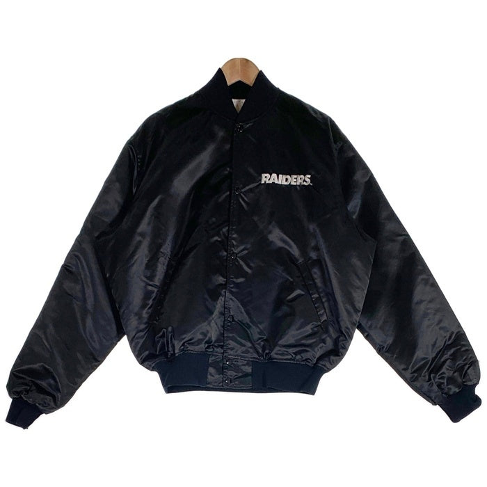 80-90's NFL RAIDERS レイダース ナイロンスタジャン 中綿 刺繡 ワッペン ブラック STARTER PRO LINE USA製 Size XL 福生店