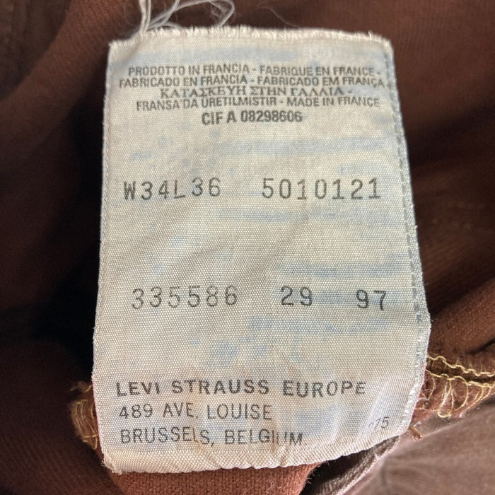 Levi'sリーバイス 501 後染め 90s フランス製 ボタン裏275 カラーデニムパンツ ブラウン sizeW34 瑞穂店