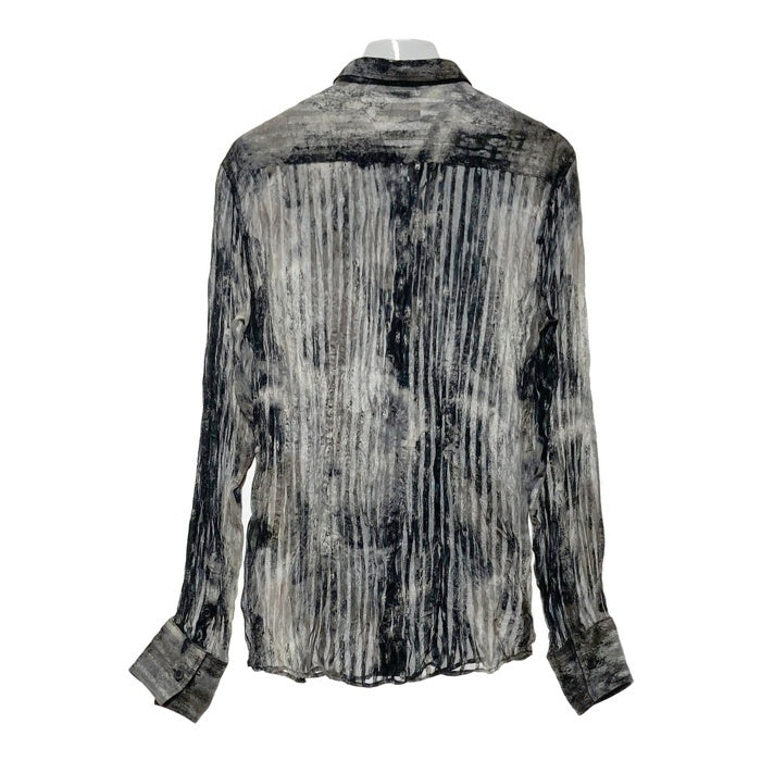 TORNADO MART トルネードマート シワ加工 ポリエステル 総柄シャツ 長袖 ブラック シースルー Size L 瑞穂店