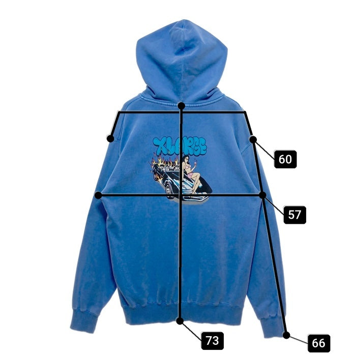 XLARGE エクストララージ PIGMENT BURN DOWN プルオーバーパーカー ブルー sizeL 瑞穂店
