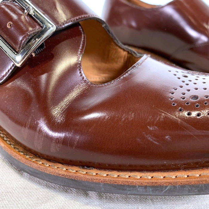 Sanders サンダース Mary Jane Sandal メダリオン モンクストラップ レザーシューズ 革靴 ブラウン 1808T イングランド製 Size UK7 (26cm) 福生店