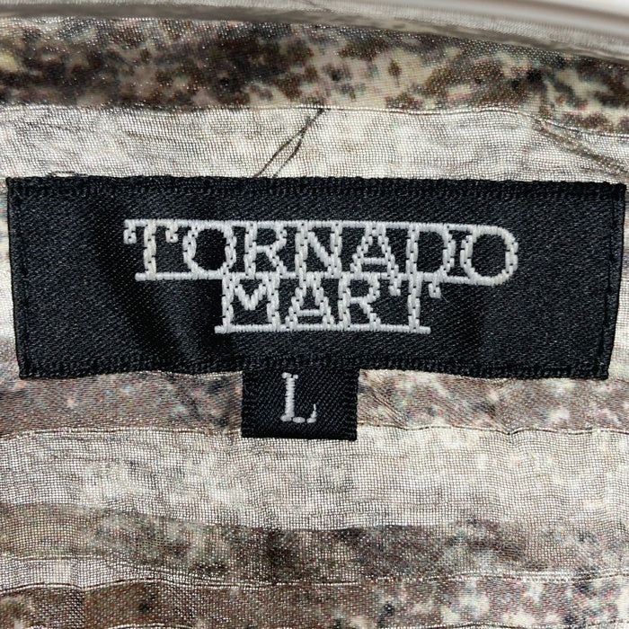 TORNADO MART トルネードマート シワ加工 ポリエステル 総柄シャツ 長袖 ブラック シースルー Size L 瑞穂店
