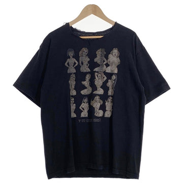 Y TU QUEEN ERES? イラストプリント Tシャツ ブラック ネックカットオフ Size XL 相当 福生店