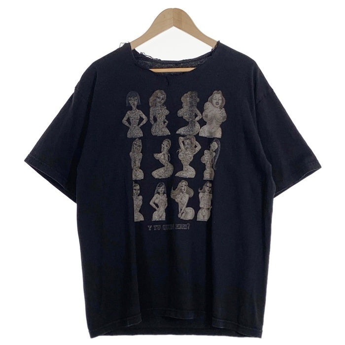 Y TU QUEEN ERES? イラストプリント Tシャツ ブラック ネックカットオフ Size XL 相当 福生店