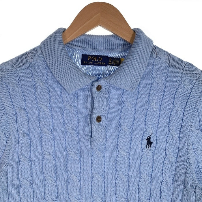 POLO RALPH LAUREN ケーブルニット 半袖 ポロシャツ ライトブルー Size XS 福生店