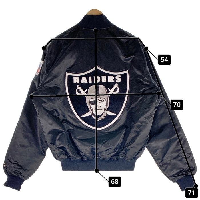 80-90's NFL RAIDERS レイダース ナイロンスタジャン 中綿 刺繡 ワッペン ブラック STARTER PRO LINE USA製 Size XL 福生店