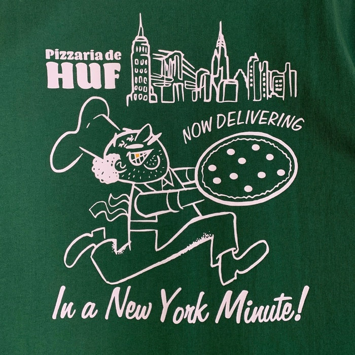 HUF ハフ NY DELIVERY TEE ニューヨークデリバリー Tシャツ グリーン プリント Size L 福生店