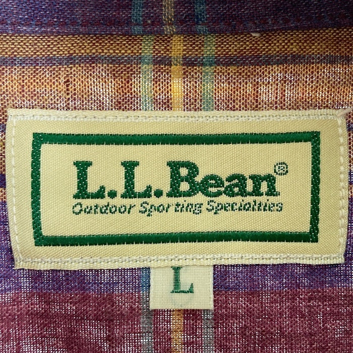 L.L.Bean エルエルビーン リネン混 オープンカラー 半袖シャツ レッド×ブルー sizeL 瑞穂店