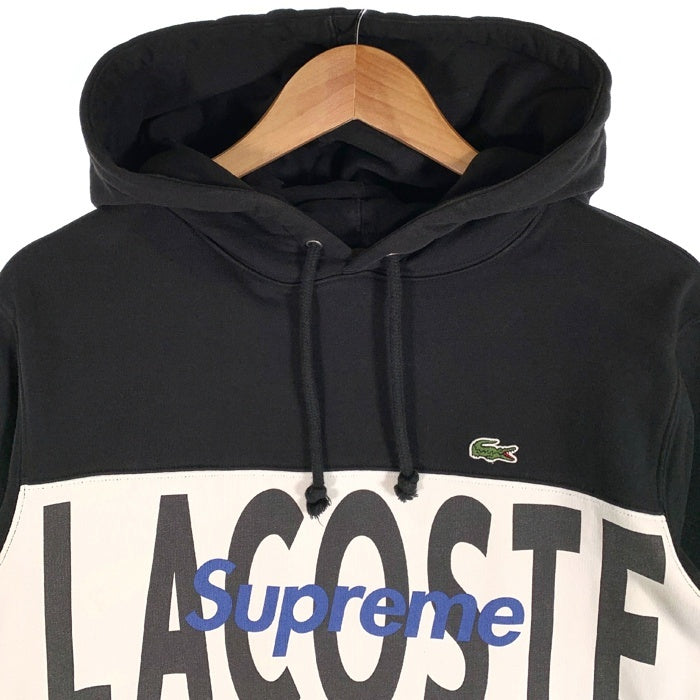 SUPREME シュプリーム 19AW LACOSTE ラコステ Logo Panel Hooded Sweatshirt ロゴパネル プルオーバースウェットパーカー ブラック Size S 福生店