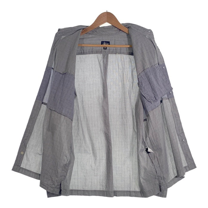 90's STUSSY ステューシー SSリンク刺繡 切替 チェックシャツ 長袖 グレー ブルー USA製 紺タグ Size M 福生店