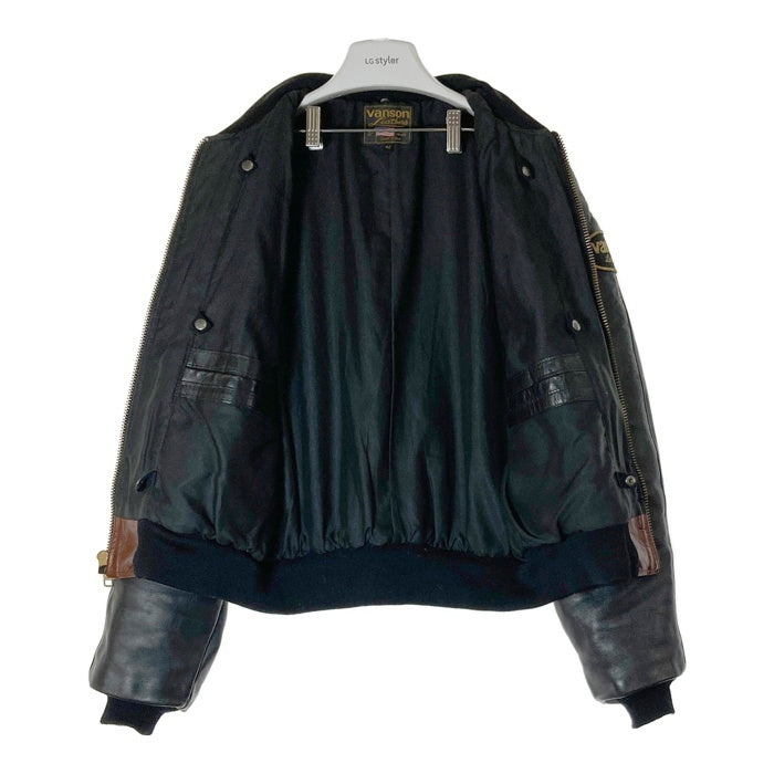 VANSON バンソン TJV USA製 レザー チームジャケット ブラウンxブラック size42 瑞穂店
