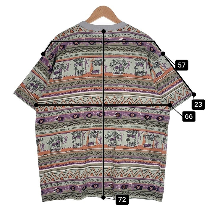 80's STUSSY ステューシー オーバープリント ボーダーポケットTシャツ 総柄 マルチ USA製 黒タグ Size L 福生店