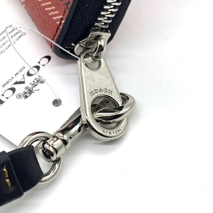 COACH コーチ CC335 PVCレザー チェック柄 ラウンドファスナーウォレット 長財布 レッド ストラップ 福生店